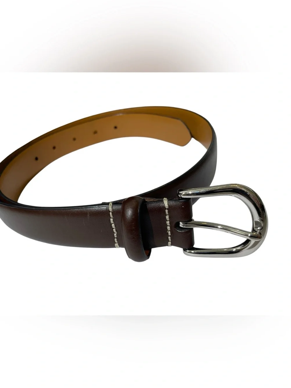 Crew Brown Genuine Italian Leather Belt Silver Buckle Men's Sz 34 Unisex